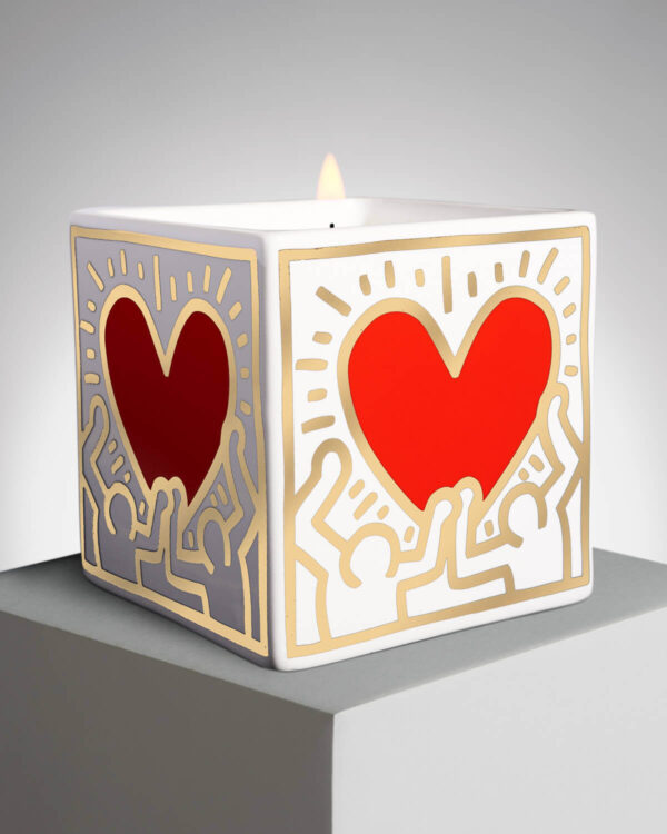 Keith Haring Red Heart with Gold candle