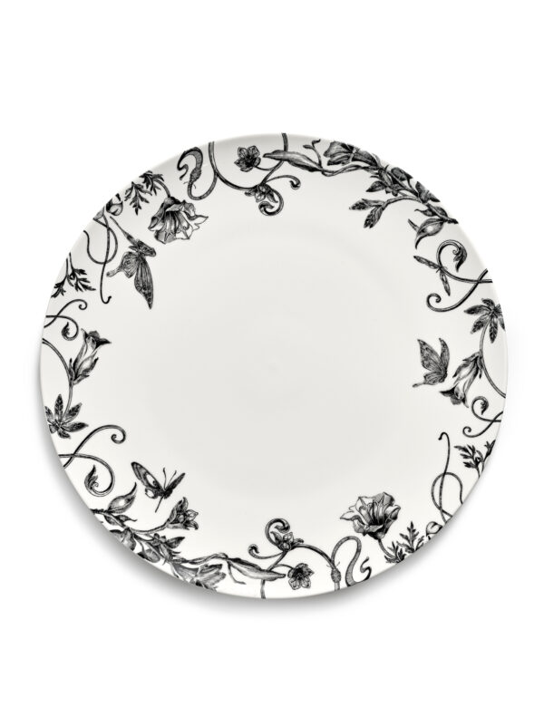 Dinner plate floral fantasy white - black Unity