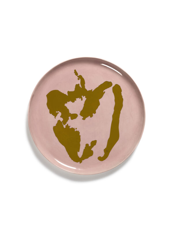 צלחת הגשה שטוחה ורוד וזהב